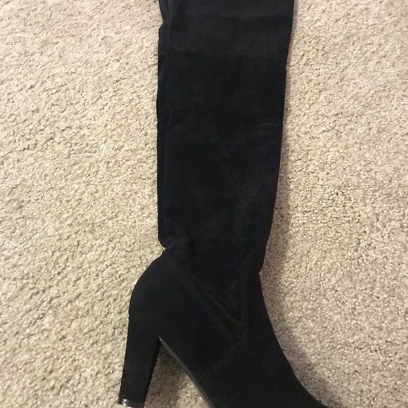CLEARANCE Vegan Suede Black Over Knee High Heel Sexy Lined Tie Velvet boots - Picture 6 of 8